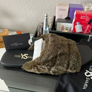 Yosi Samra Olive Faux Fur Slides
